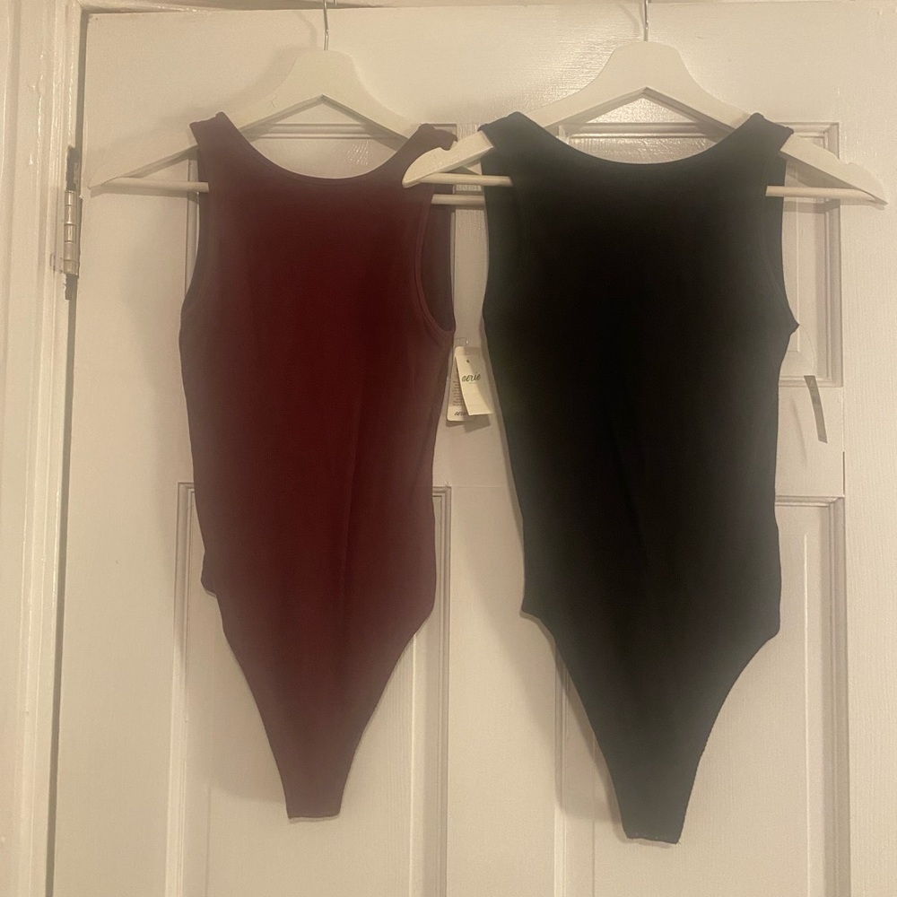 Aerie Scoop Back High Neck Ribbed Bodysuits